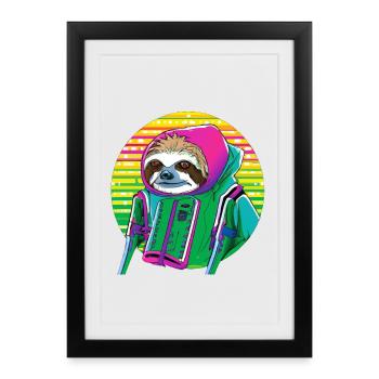 Cyber punk Sloth - style Ukiyo-e. - Affiche encadrée (27 × 37 cm) - noir - Devant