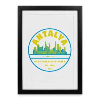Insigne de la Skyline d’Antalya Turquie - Affiche encadrée (27 × 37 cm) - noir - Devant