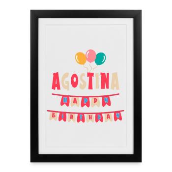 T-shirt Agostina joyeux anniversaire joyeux anniversaire - Affiche encadrée (27 × 37 cm) - noir - Devant