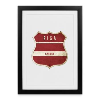 Design du drapeau des armoiries de Riga, Lettonie - Affiche encadrée (27 × 37 cm) - noir - Devant