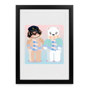 CAPTAIN SLOTH - OURS POLAIRE SAINT-VALENTIN - AMOUR - Affiche encadrée (27 × 37 cm) - noir - Devant