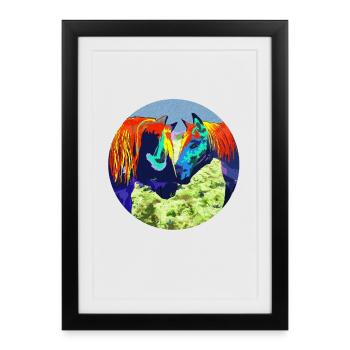 Horse Couple Popart Circle Design - Framed poster (27 × 37 cm) - black - Front