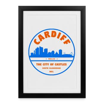 Cardiff Skyline Badge - Affiche encadrée (27 × 37 cm) - noir - Devant