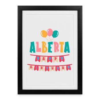 t-shirt joyeux anniversaire Alberta joyeux anniversaire - Affiche encadrée (27 × 37 cm) - noir - Devant