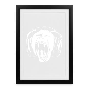 Singe écoutant de la musique au casque - Affiche encadrée (27 × 37 cm) - noir - Devant
