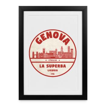 Genoa Italia Vintage City Panorama - Framed poster (27 × 37 cm) - black - Front
