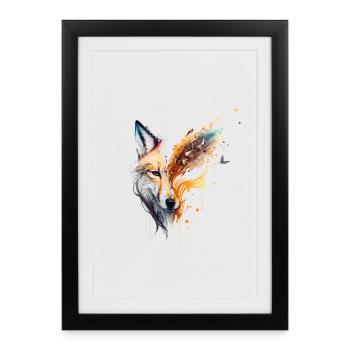 Belle tête de renard emportée par le vent - Affiche encadrée (27 × 37 cm) - noir - Devant