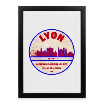 Écusson de la Skyline Vintage de Lyon - Affiche encadrée (27 × 37 cm) - noir - Devant