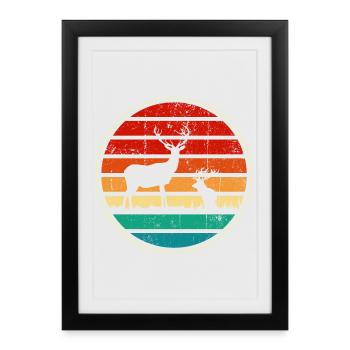 Retrowave Sunset Stag Circle - Framed poster (27 × 37 cm) - black - Front