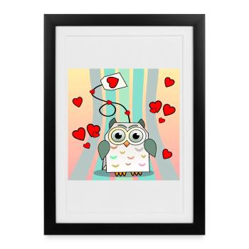Valentine's Day Animals - Tea Bags Owls - Framed poster (27 × 37 cm) - black - Front