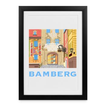 Bamberg, Hôtel de Ville, Bavière, Allemagne, dessin - Affiche encadrée (27 × 37 cm) - noir - Devant