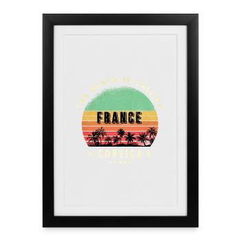 Motif de palmier Corsica France - Affiche encadrée (27 × 37 cm) - noir - Devant