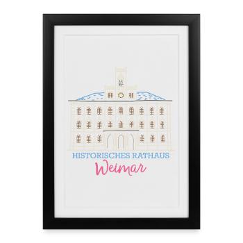 Weimar, historisches Rathaus, Strichzeichnung - Gerahmtes Poster (27 × 37 cm) - Schwarz - Vorne