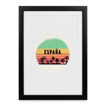 Design de palmier de Cantabrie, Espagne - Affiche encadrée (27 × 37 cm) - noir - Devant