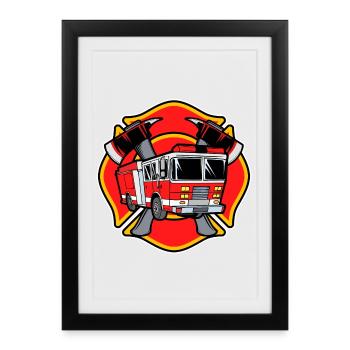 Travaux d’extinction de sauvetage de camion de pompiers - Affiche encadrée (27 × 37 cm) - noir - Devant