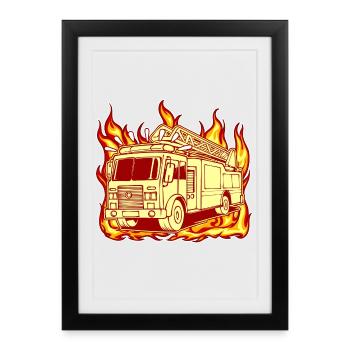 Fire Burning Fire Brigade Fire Engine Fire Protection - Framed poster (27 × 37 cm) - black - Front