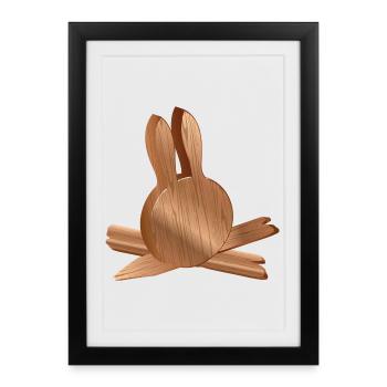 Rabbit head in wood look with wood grain - Framed poster (27 × 37 cm) - black - Front