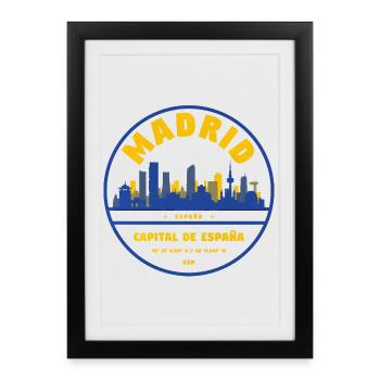 Emblème de la Skyline de Madrid – Capitale de l’Espagne - Affiche encadrée (27 × 37 cm) - noir - Devant