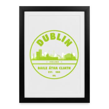 Timbre de la Skyline de Dublin - Affiche encadrée (27 × 37 cm) - noir - Devant