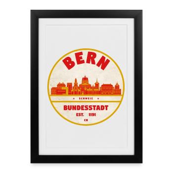 Ville fédérale à timbres rétro de Berne - Affiche encadrée (27 × 37 cm) - noir - Devant