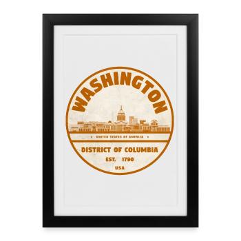 Timbre rond vintage de Washington DC - Affiche encadrée (27 × 37 cm) - noir - Devant