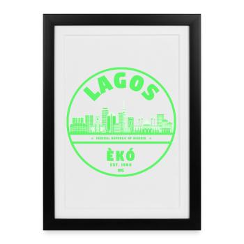 Lagos Neon Skyline Green - Affiche encadrée (27 × 37 cm) - noir - Devant