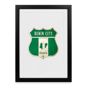 Design du drapeau des armoiries du Nigeria de - Affiche encadrée (27 × 37 cm) - noir - Devant