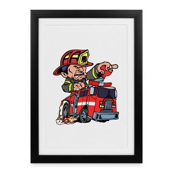Fire brigade Firefighter Lifesaver Fire engine - Framed poster (27 × 37 cm) - black - Front