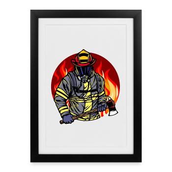 Pompier pompier brûlant Fire Lifesaver - Affiche encadrée (27 × 37 cm) - noir - Devant