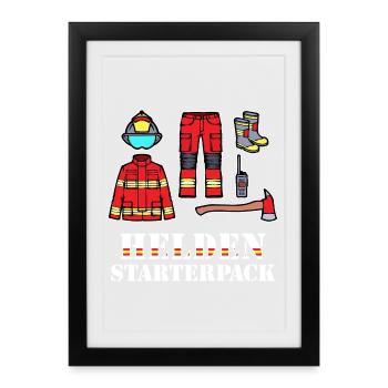Retter Statement Feuerwehrhelm Brandschutz Feuer - Gerahmtes Poster (27 × 37 cm) - Schwarz - Vorne