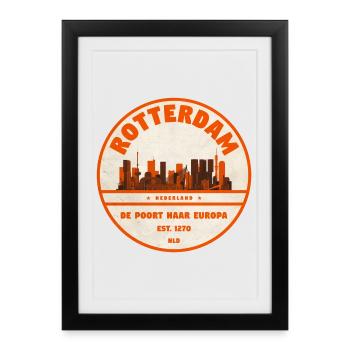 Timbre en caoutchouc vintage Rotterdam Skyline - Affiche encadrée (27 × 37 cm) - noir - Devant