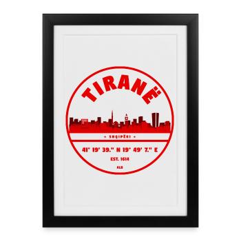 Emblème de Tirana Albanie avec coordonnées - Affiche encadrée (27 × 37 cm) - noir - Devant