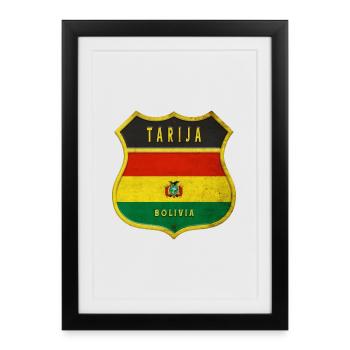 Tarija Bolivie Drapeaux Design d'armoiries - Affiche encadrée (27 × 37 cm) - noir - Devant