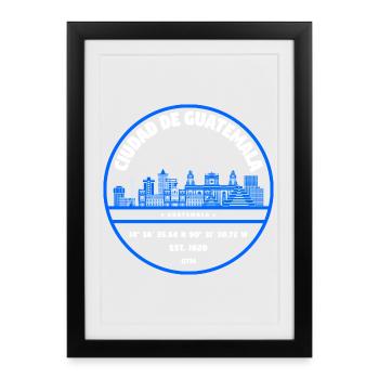 Bleu skyline de Guatemala City - Affiche encadrée (27 × 37 cm) - noir - Devant