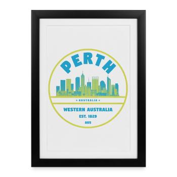 Perth Skyline Vintage Badge - Affiche encadrée (27 × 37 cm) - noir - Devant