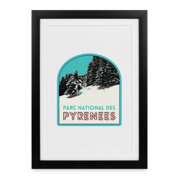 Parc National des Pyrénées sous la neige - Affiche encadrée (27 × 37 cm) - noir - Devant