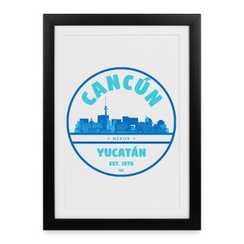 Cancun Yucatán Skyline Emblem - Framed poster (27 × 37 cm) - black - Front