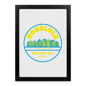 Badge rétro Honolulu Skyline - Affiche encadrée (27 × 37 cm) - noir - Devant