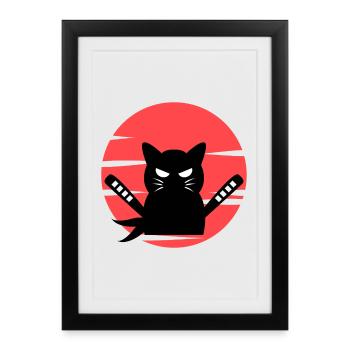 Cosplay Anime Manga Cat Cartoon Pop Culture - Affiche encadrée (27 × 37 cm) - noir - Devant