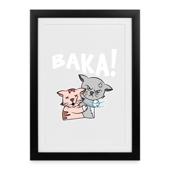 Manga Comic Baka Cat Saying Cosplay Japan Anime - Framed poster (27 × 37 cm) - black - Front