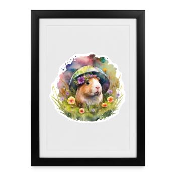 Cochons d’Inde dans une prairie fleurie - Affiche encadrée (27 × 37 cm) - noir - Devant