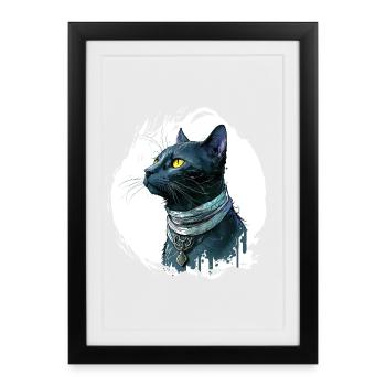 Chat noir avec éclaboussure - Affiche encadrée (27 × 37 cm) - noir - Devant