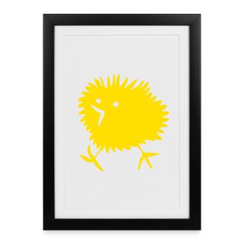 Poussin BIP Joyeuse Pâques Vilaine Bande dessinée Jaune Mignonne - Affiche encadrée (27 × 37 cm) - noir - Devant