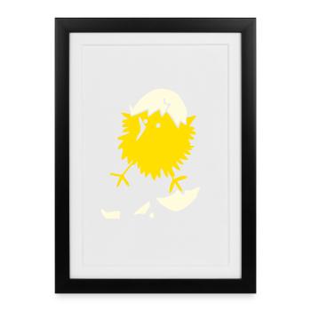 Poussin BIP Joyeuse Pâques Coquine Jaune Comique Drôle - Affiche encadrée (27 × 37 cm) - noir - Devant