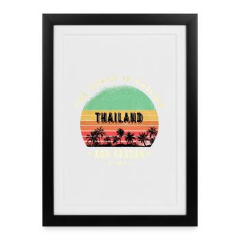 Motif palmier de Koh Kradan en Thaïlande - Affiche encadrée (27 × 37 cm) - noir - Devant