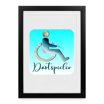 DARTS Dartspieler ROLLSTUHL INKLUSION - Gerahmtes Poster (27 × 37 cm) - Schwarz - Vorne