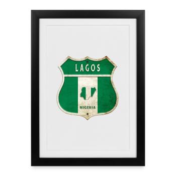 Lagos Nigeria Drapeau de conception d'armoiries - Affiche encadrée (27 × 37 cm) - noir - Devant