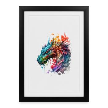 Aquarelle Dragon - Affiche encadrée (27 × 37 cm) - noir - Devant