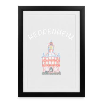 Historisches Rathaus Heppenheim, Hessen - Gerahmtes Poster (27 × 37 cm) - Schwarz - Vorne