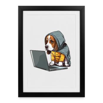 Chien codeur - Affiche encadrée (27 × 37 cm) - noir - Devant